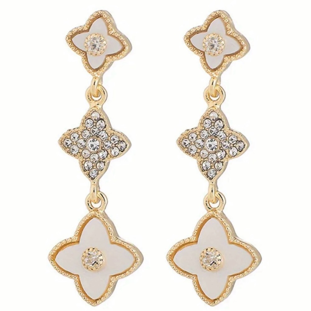 Chic Gold and White Crystal Drop Earrings